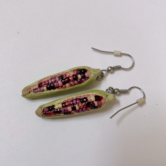 Jewelry - Indian Corn Dangle Earrings, Clay polymer miniature food